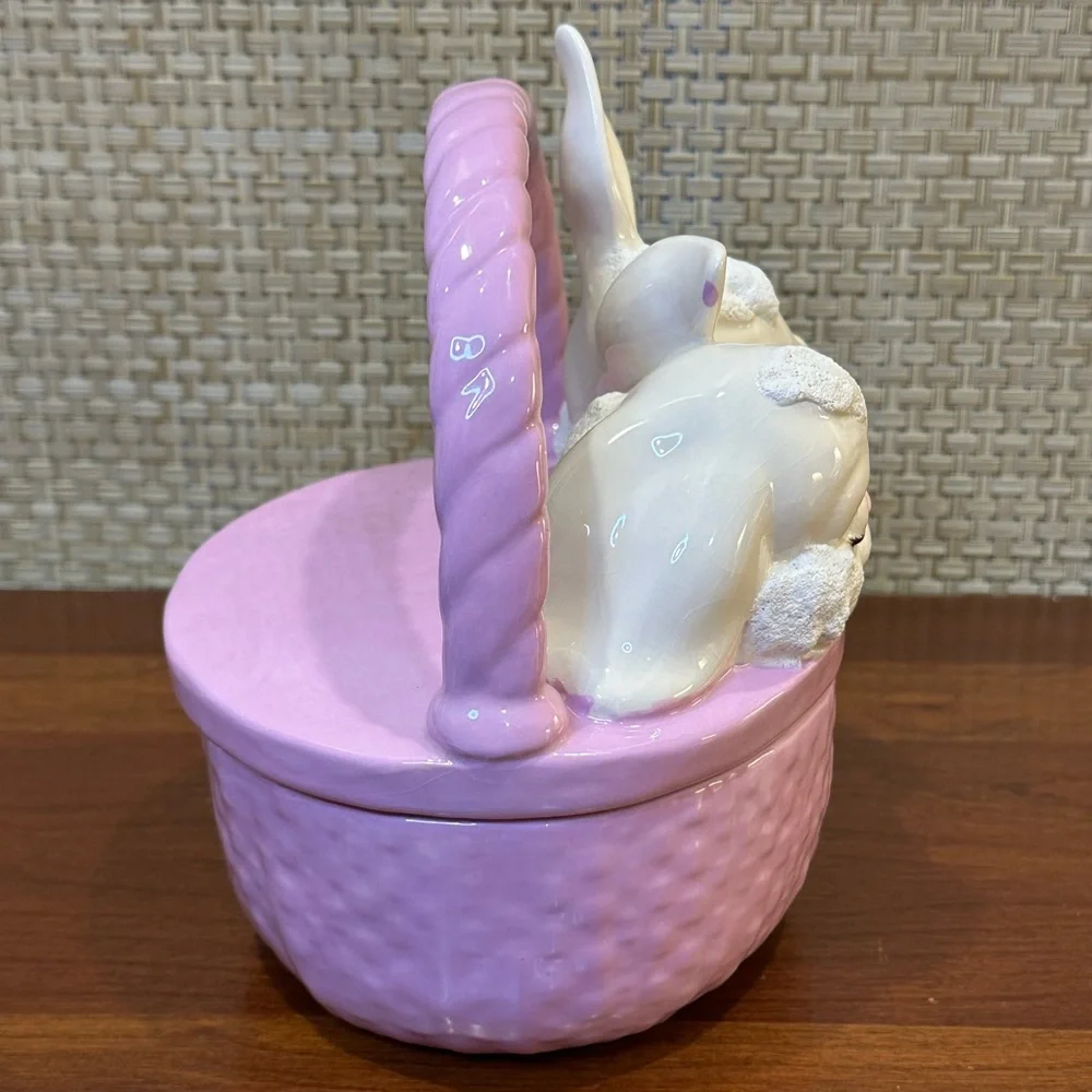 🌟3xHP🌟VTG 1980s Lavender Ceramic Bunny Lidded Easter Basket Candy Dish Hobbyist - Picture 5 of 11